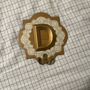 Wooden Wall Mounted Monogram “D” Jewelry Hook Maroon & Gold NEW